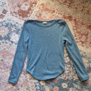 Free People Blue Waffle Knit Top